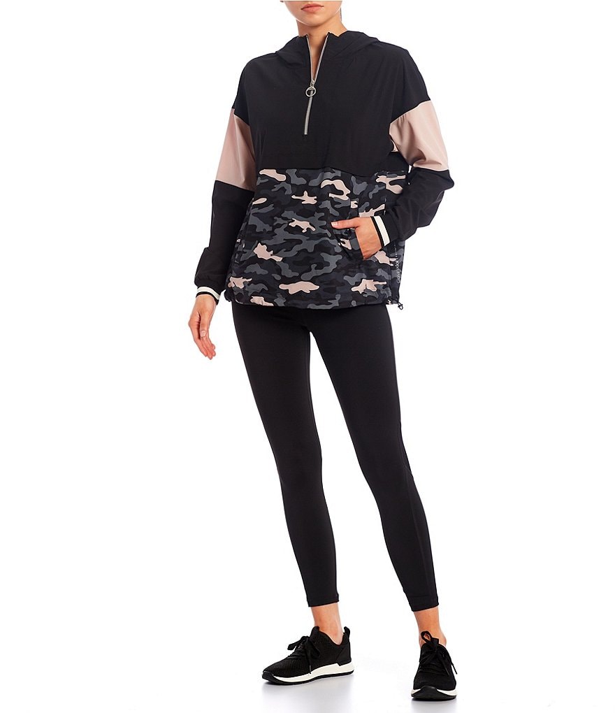 Calvin Klein Performance Colorblock Half Zip Stripe Rib Knit Trim Pullover