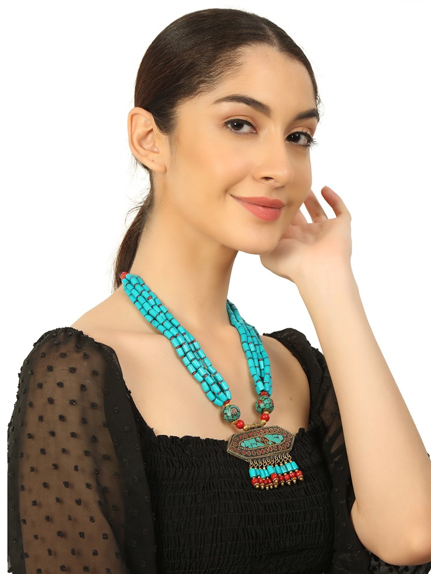 Imli Street Blue Long Beaded Handcrafted Necklace