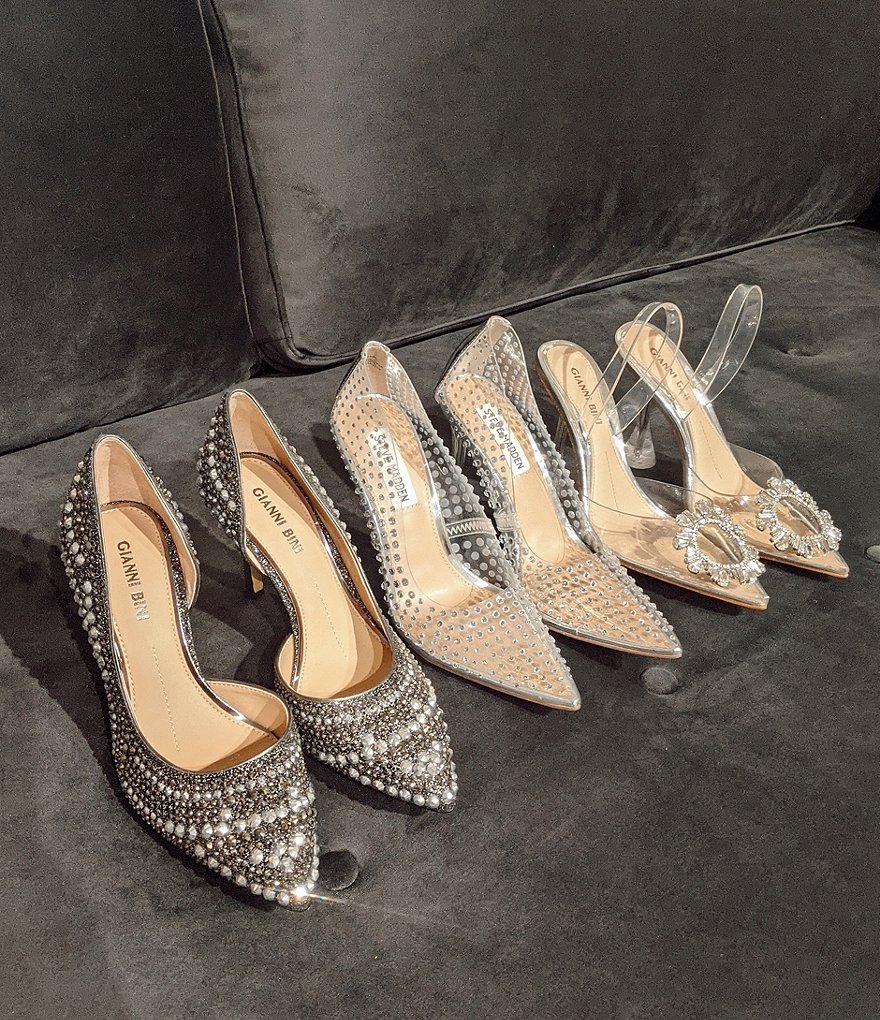Gianni Bini Vivyee Clear Rhinestone Pointed Toe Sculptural Heel Pumps