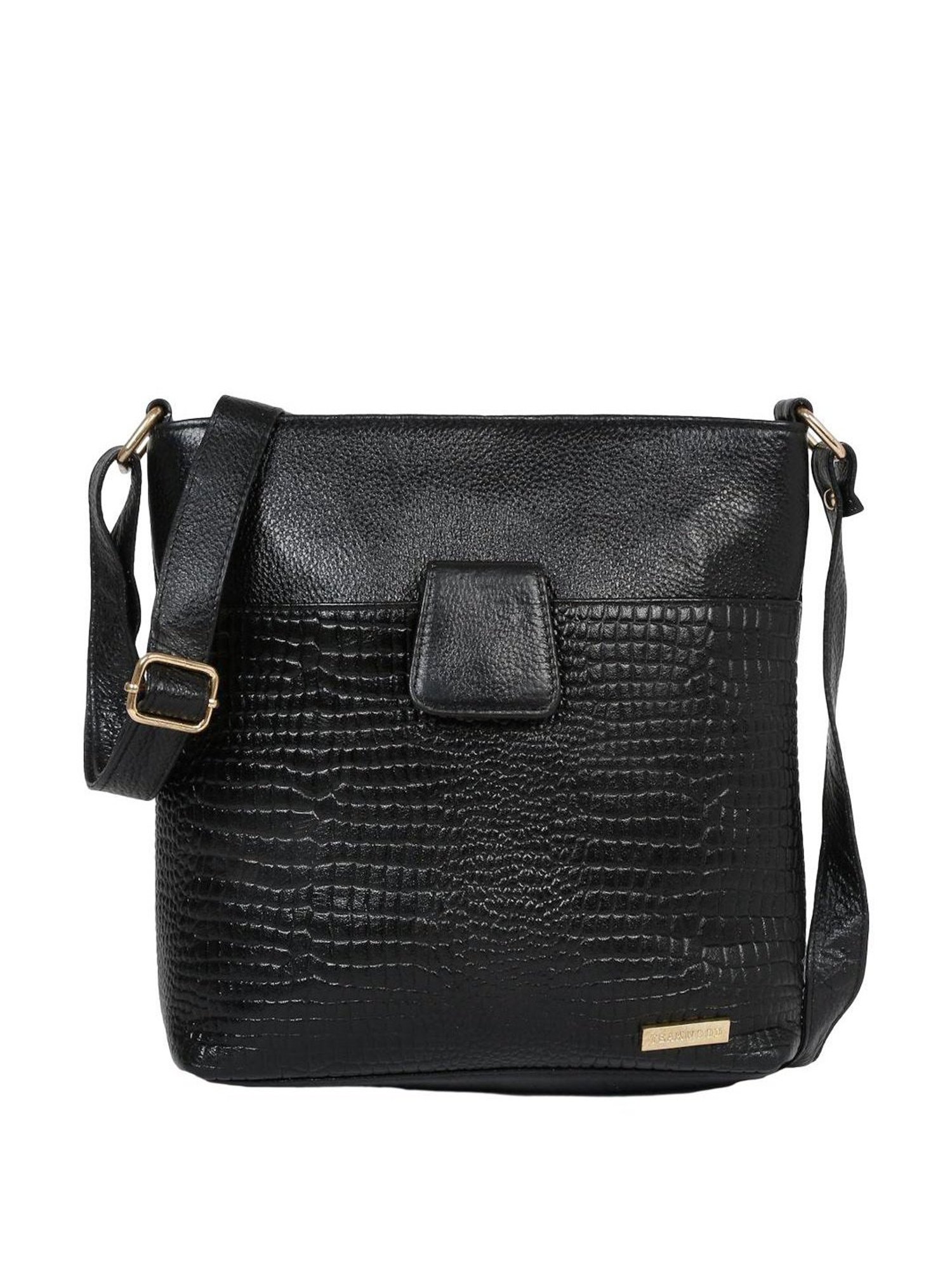 Teakwood Leathers Black Textured Sling Handbag