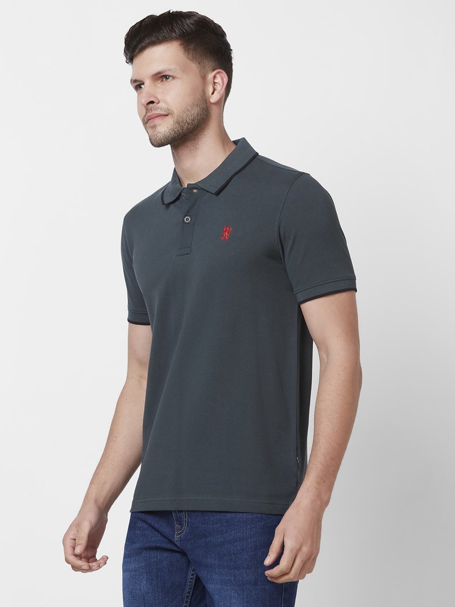 Giordano Sea Green Cotton Slim Fit Polo T-Shirt