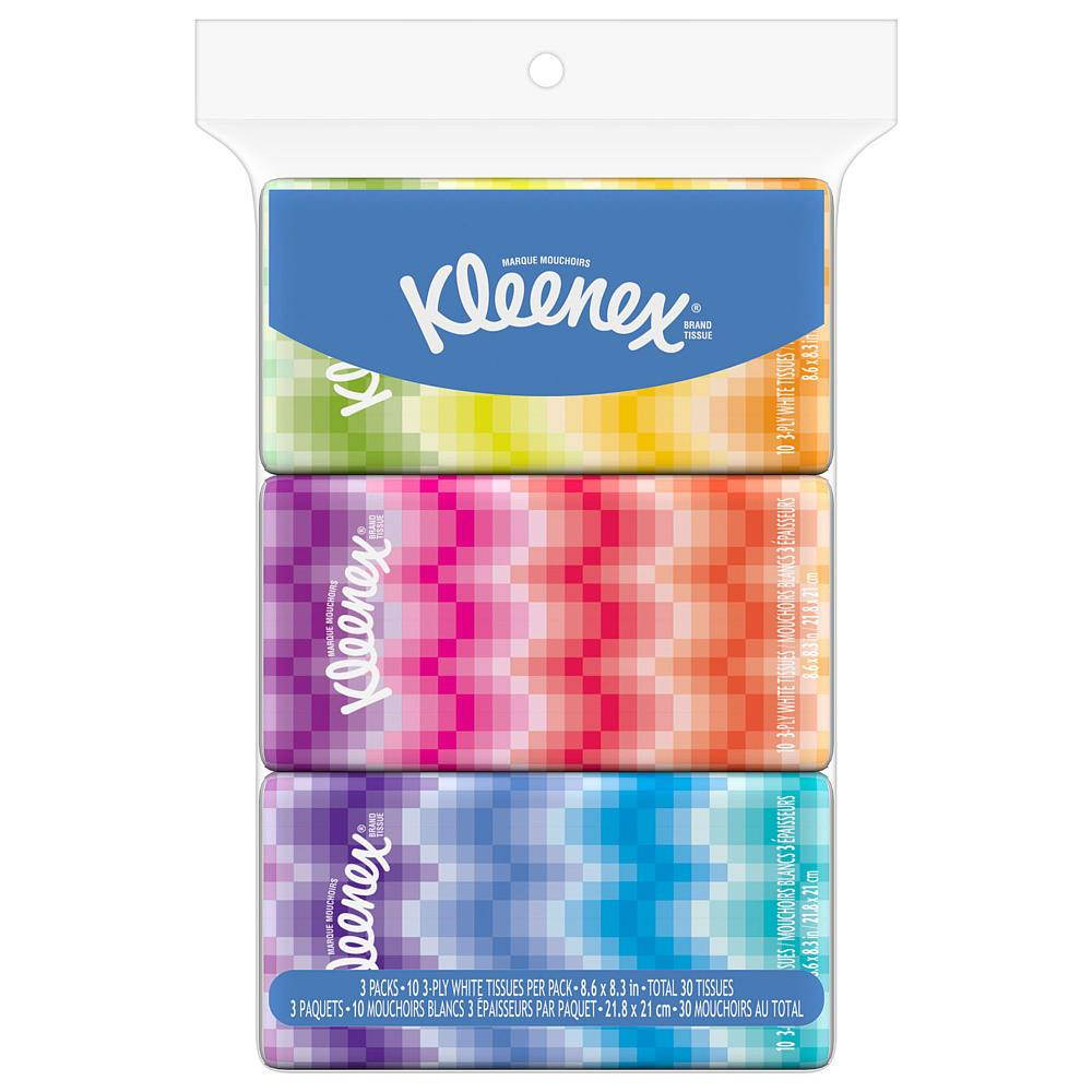 Kleenex Facial Tissues On-The-Go Pack, 10 Tissues Per Pack - 3 Pack