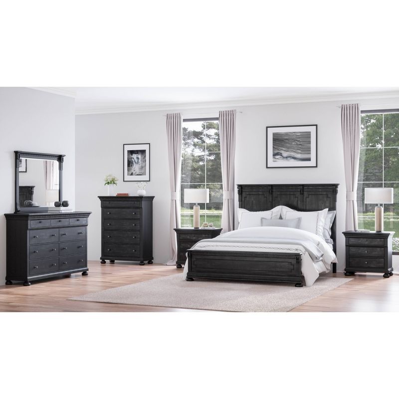 Henrietta Solid Wood Nine Drawer Dresser and Mirror Distressed Black - Abbyson Living