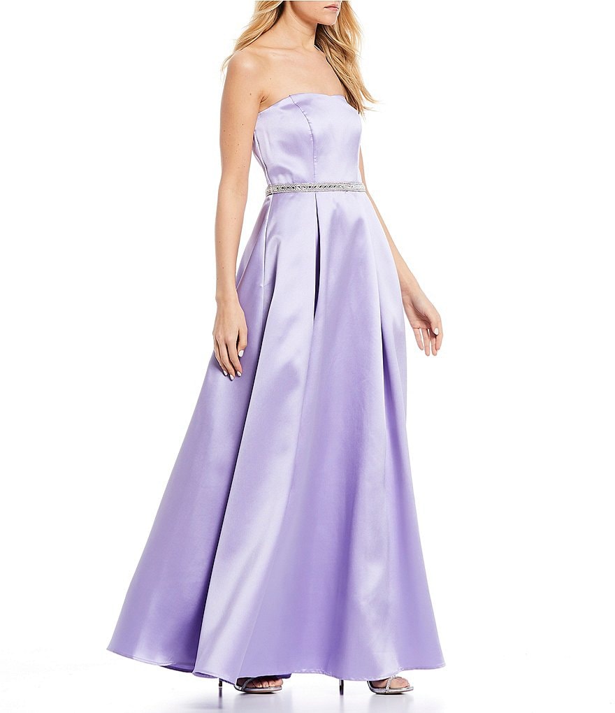 Sequin Hearts Strapless Beaded-Belt Ball Gown