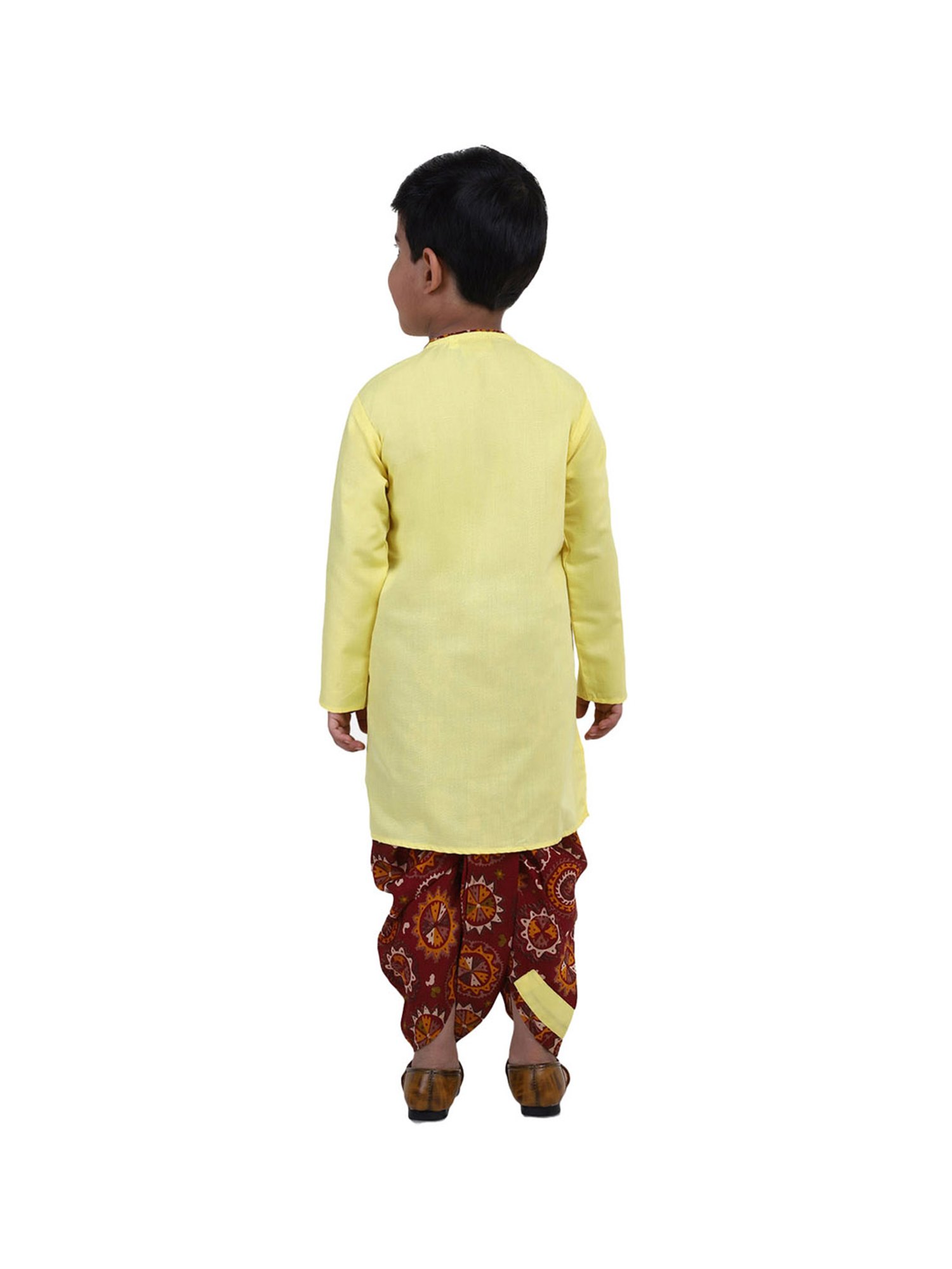 BownBee Kids Yellow & Red Solid  Kurta with Dhoti