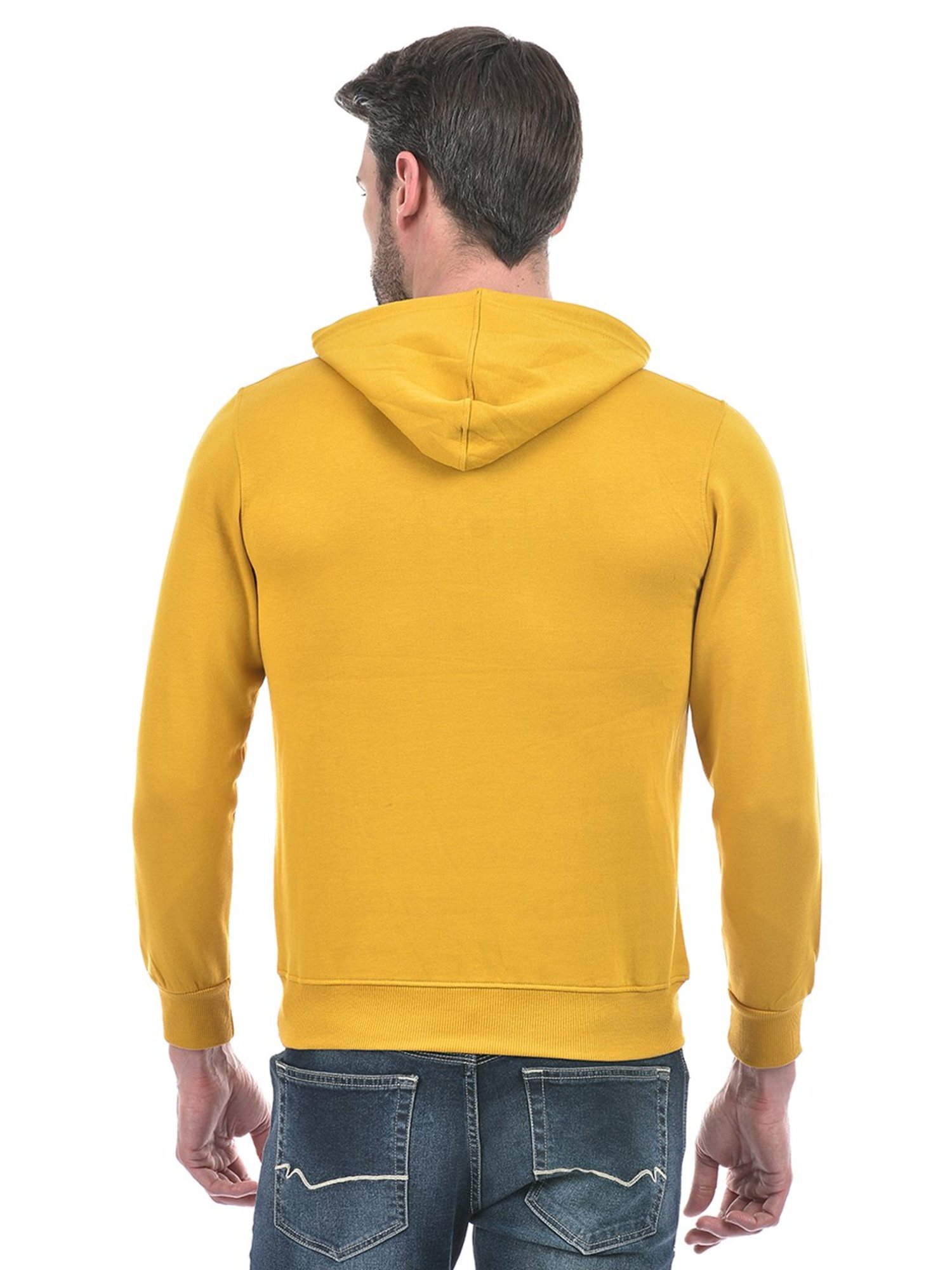 Integriti Mustard Regular Fit Printed Hooded Sweatshirt