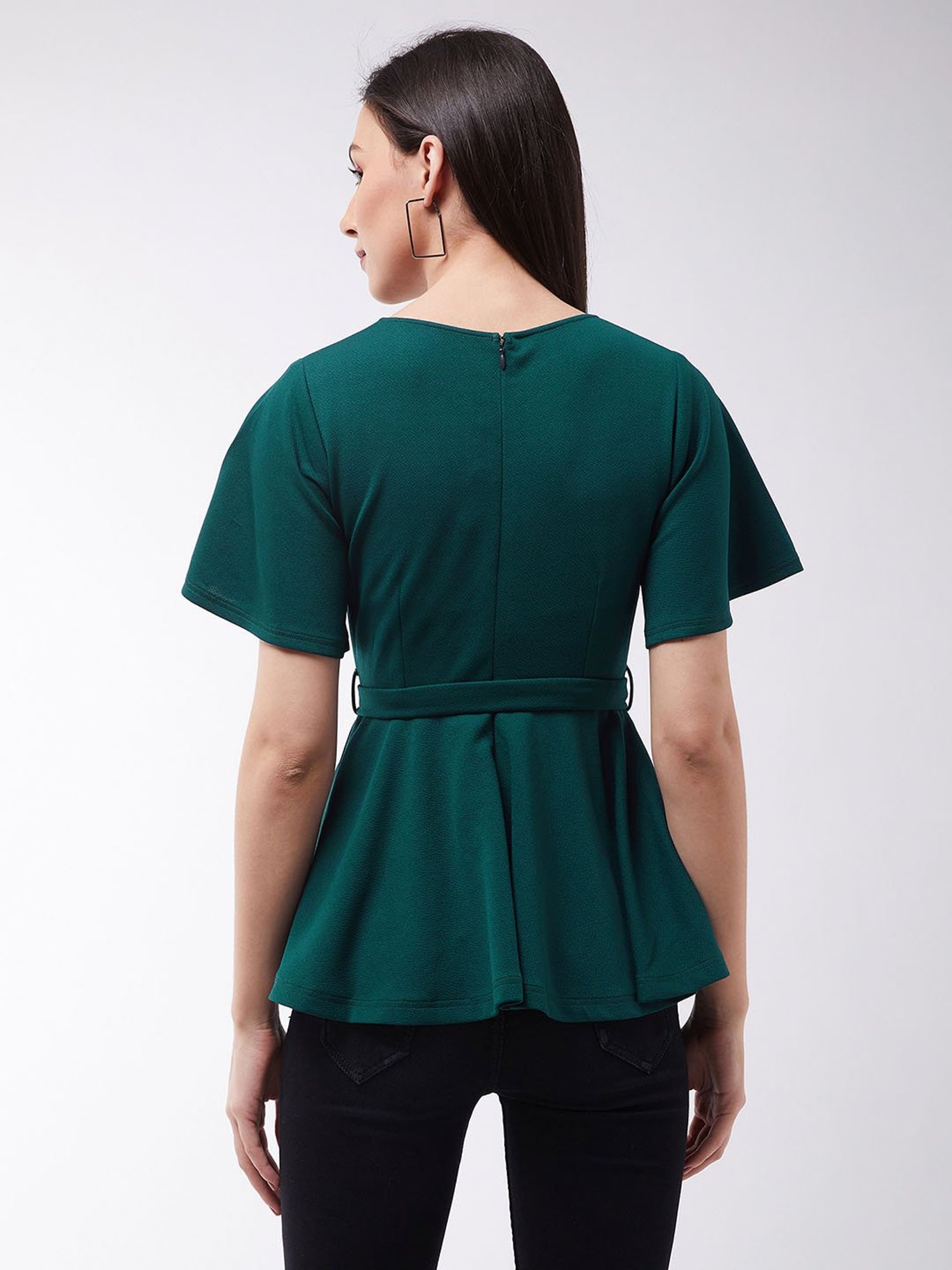 Miss Chase Forest Green Slim Fit Top