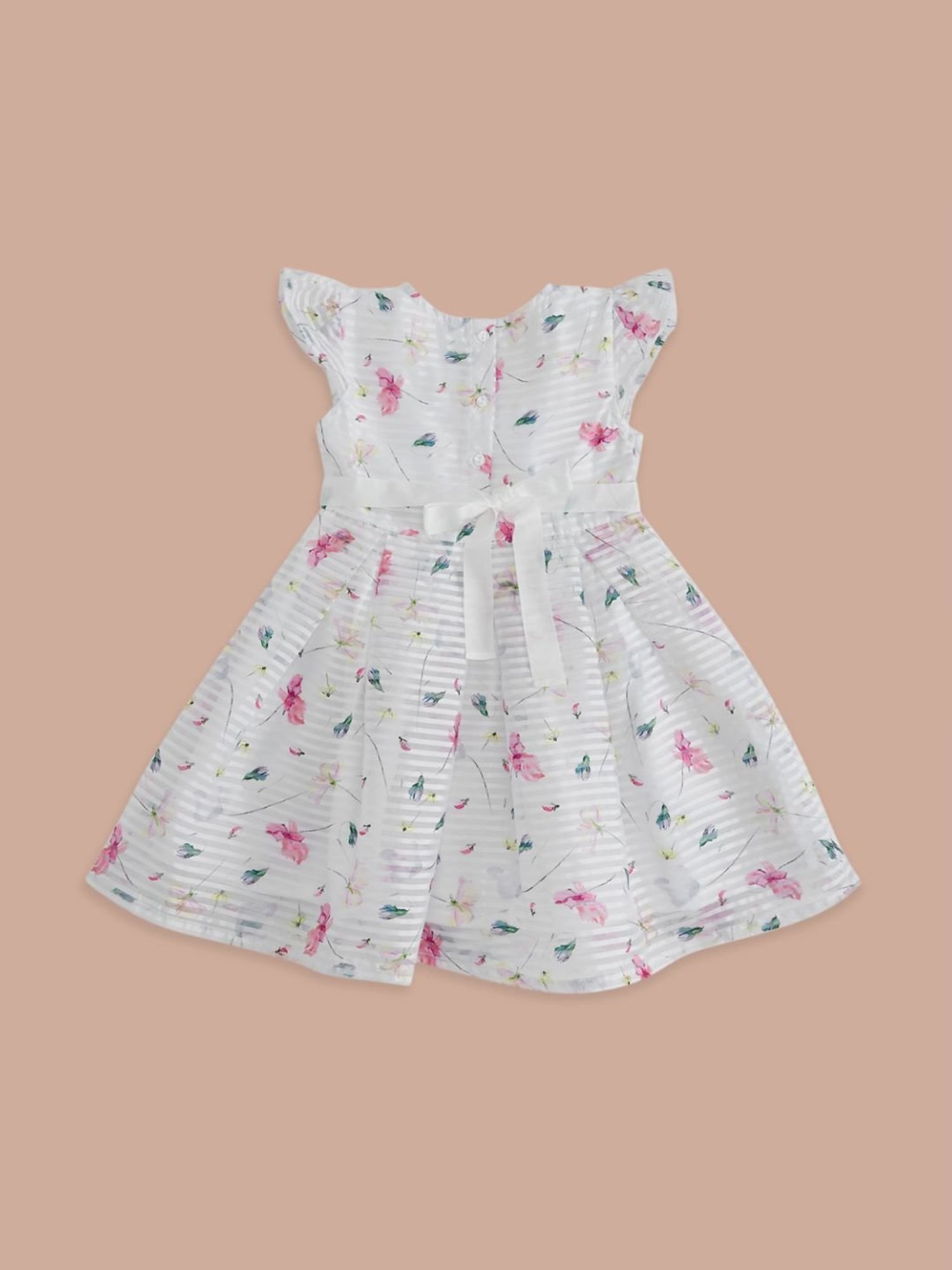 Pantaloons Junior Off-White & Pink Cotton Floral Print Dress