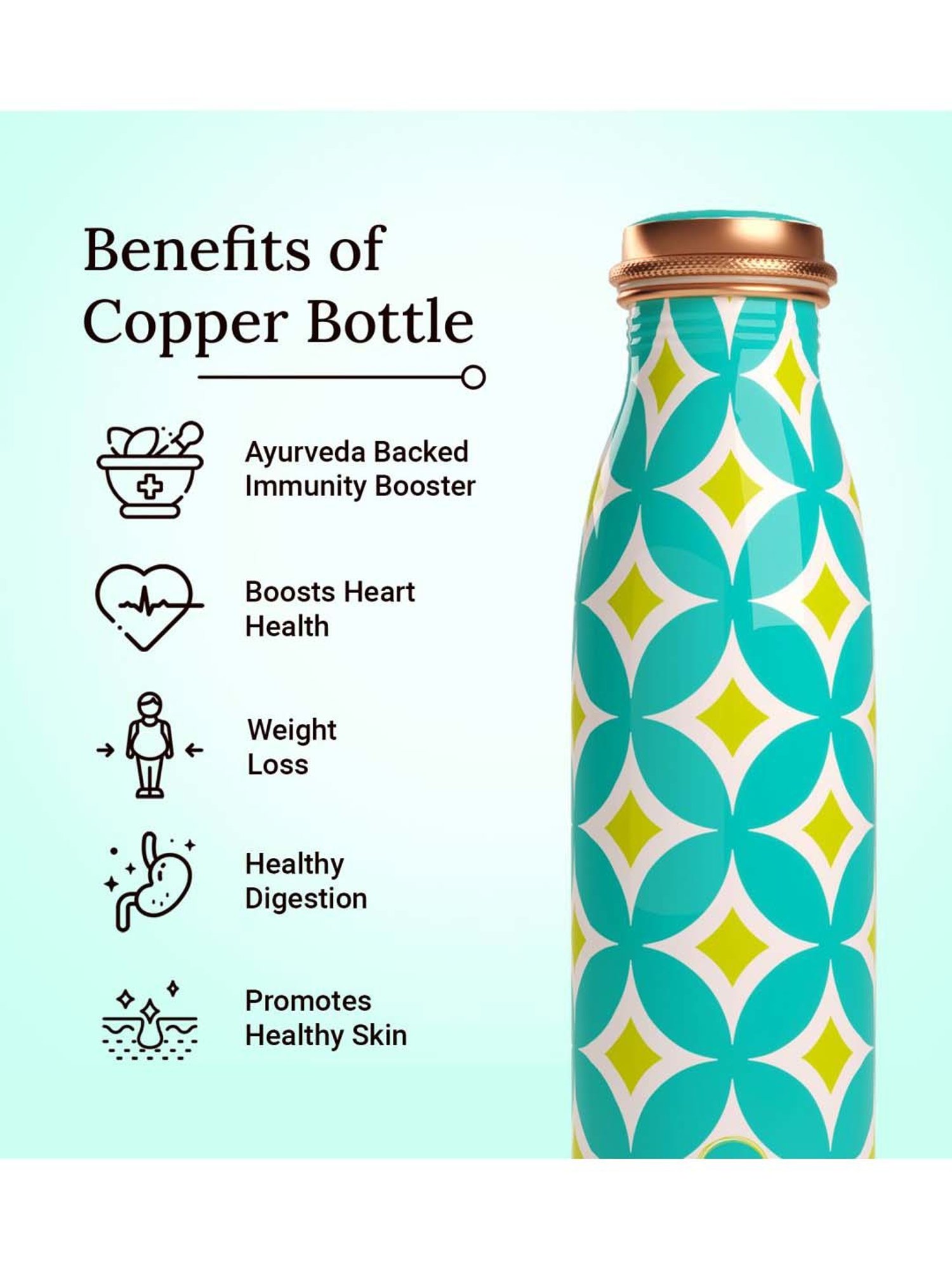 Everything Beautiful Aqua Blue Copper Water Bottle - Seamless (0.95 L)