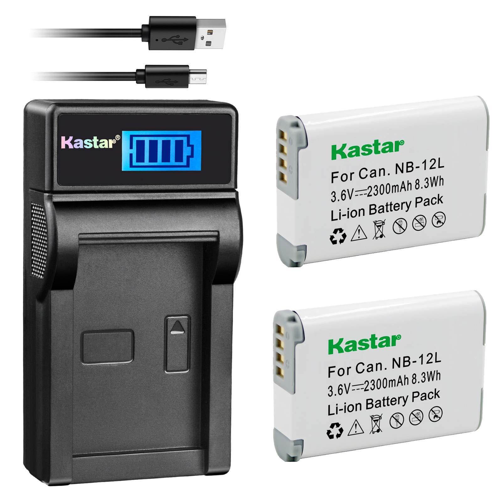 Kastar Battery (X2) & LCD Slim USB Charger for Canon NB-12L, NB12L, CB-2LG and Canon PowerShot G1 X Mark II, Canon PowerShot N100, Canon VIXIA Mini X, LEGRIA Mini X Digital Camera
