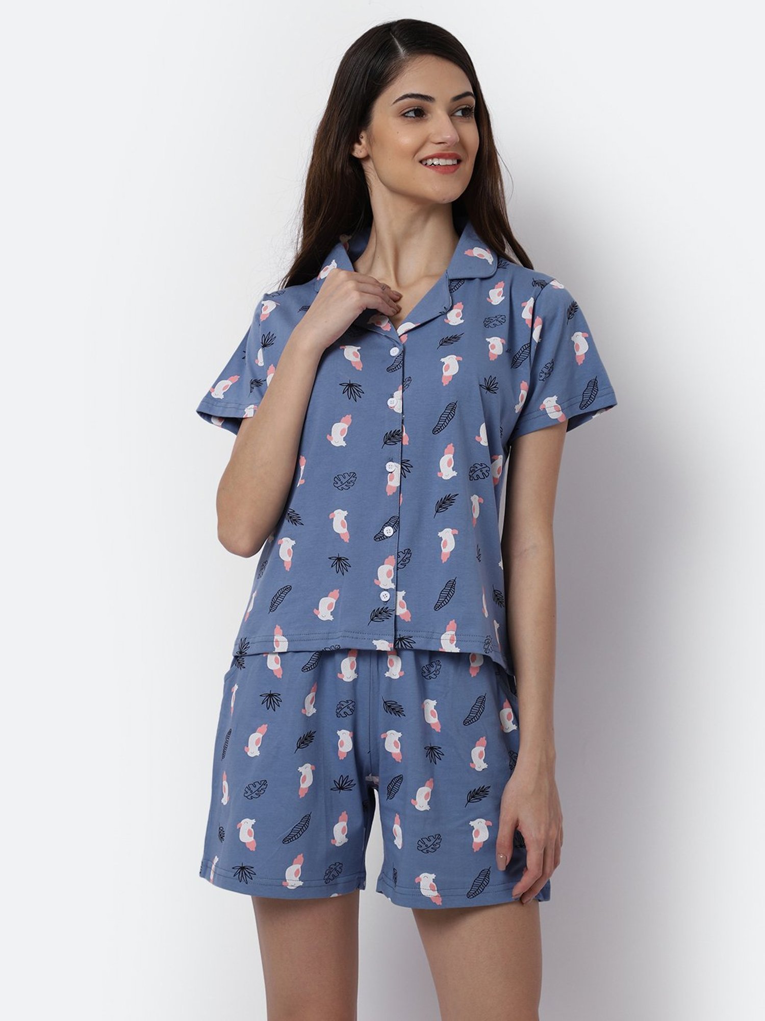 Boston Club Blue Printed Shirt With Shorts