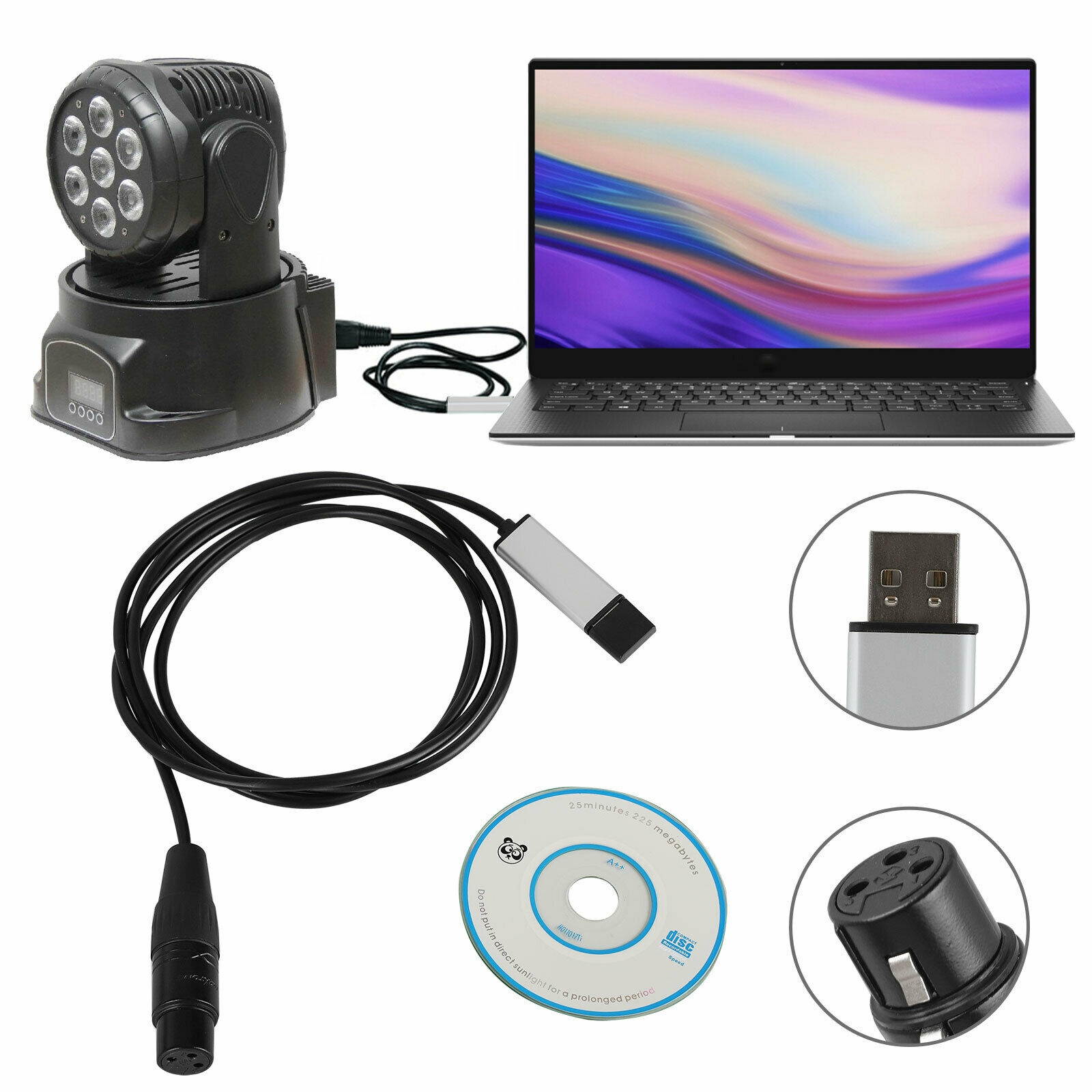 6ft USB to DMX512 Interface Adapter Stage Light Controller Cable For Computer PC