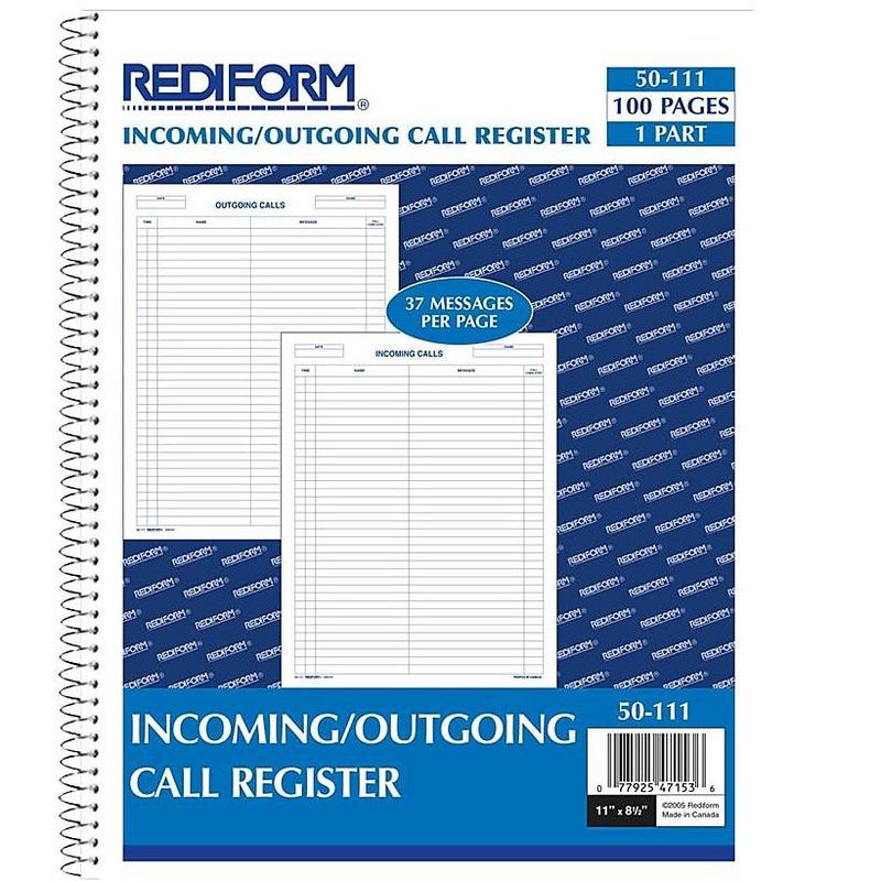 Rediform Wirebound Call Register 8 1/2 x 11 3 700 Forms/Book 50111