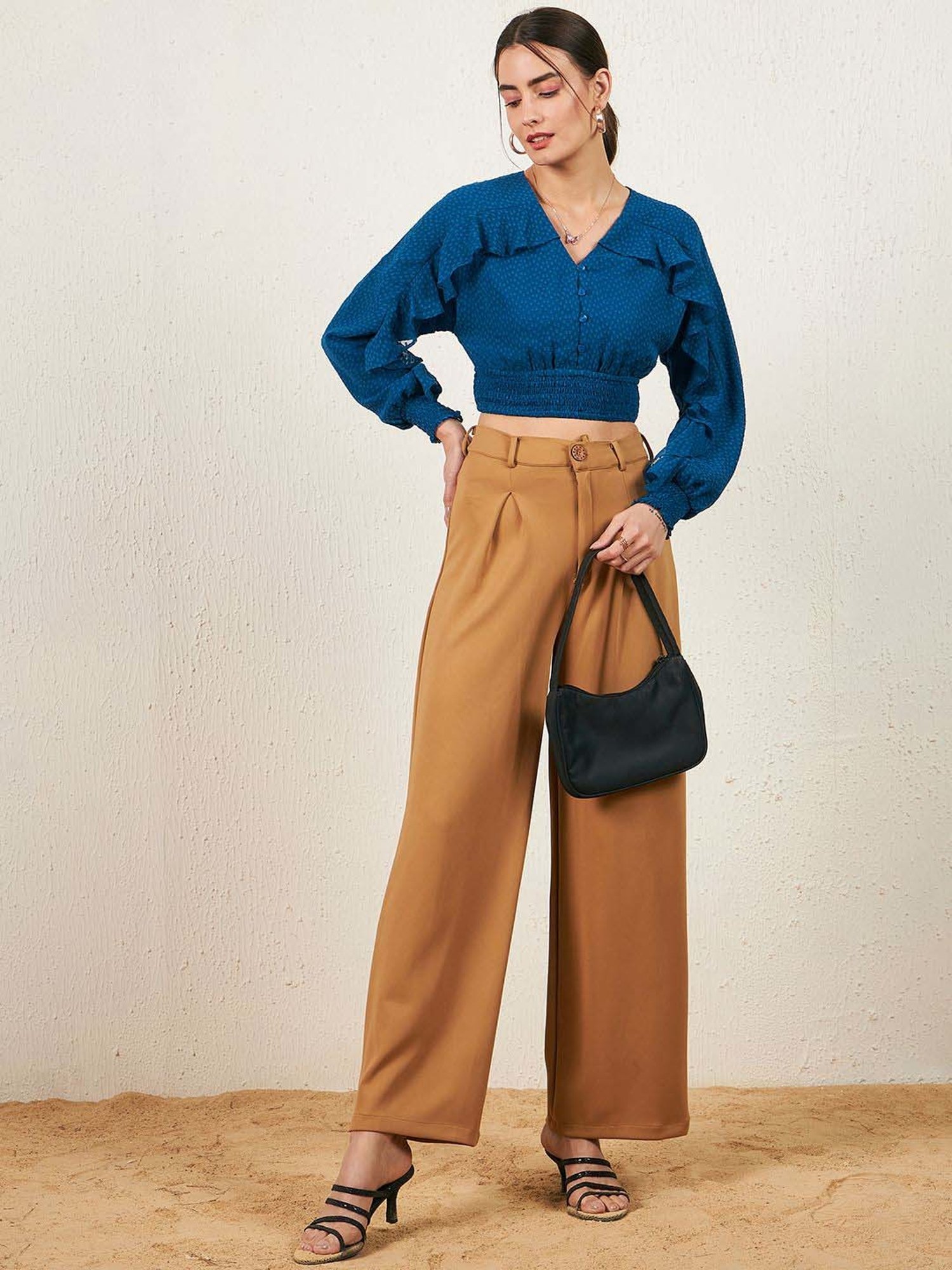 Rare Blue Self Pattern Crop Top