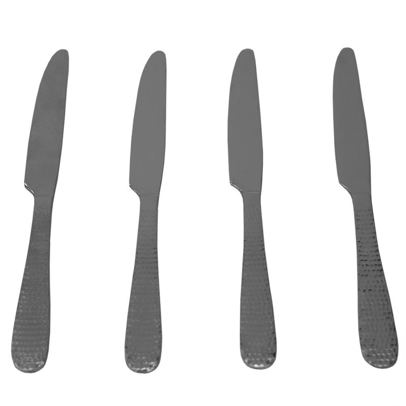Home Basics Hammered Stainless Steel Dinner Knives, (Pack of 4), Silver