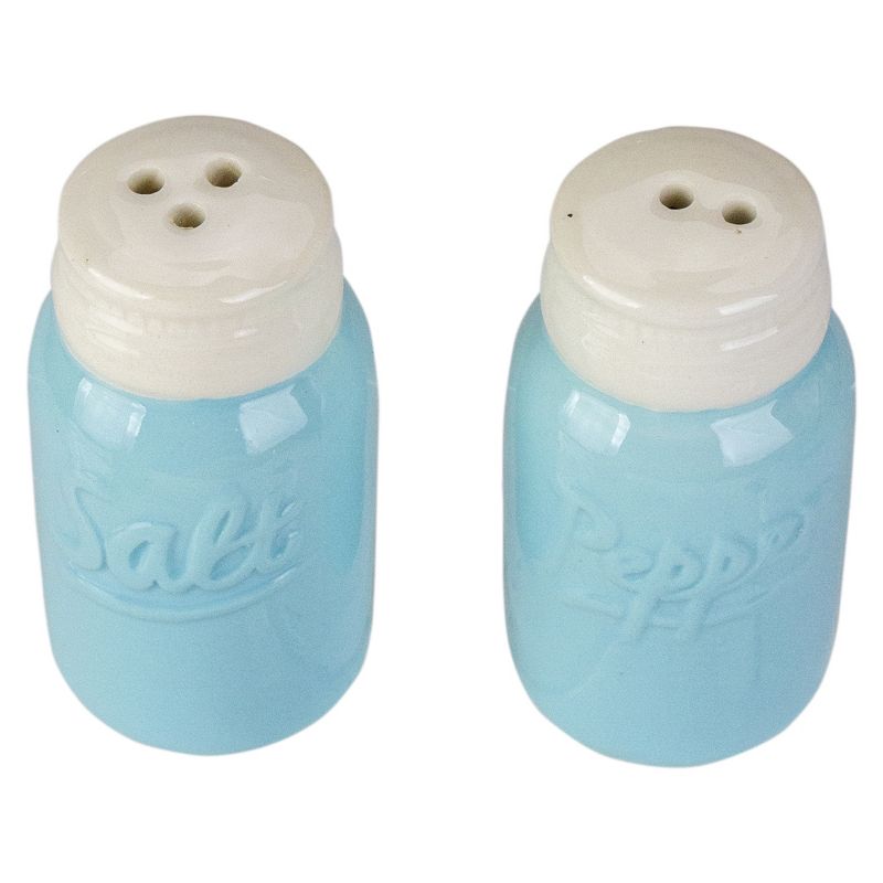 Northlight Light Blue and White Retro Mason Jar Style Ceramic Salt and Pepper Shakers 3.25"