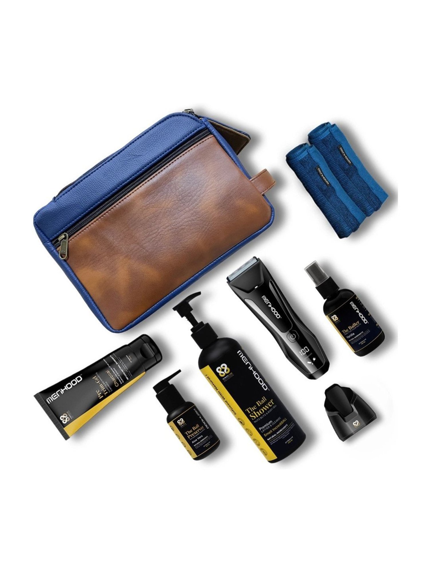 MENHOOD Essential Package 2.0, Trimmer, Pre-Trim Gel, Ball Shower Gel, Razor, Man-Cure Kit & More