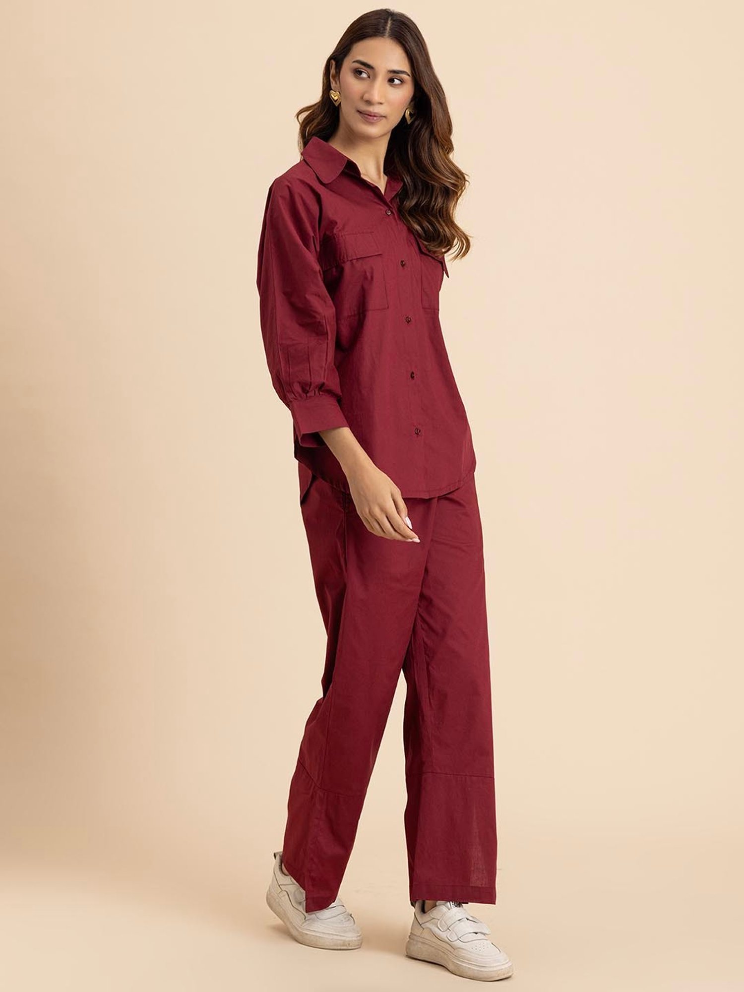 Moomaya Maroon Maxi Co-Ord Set