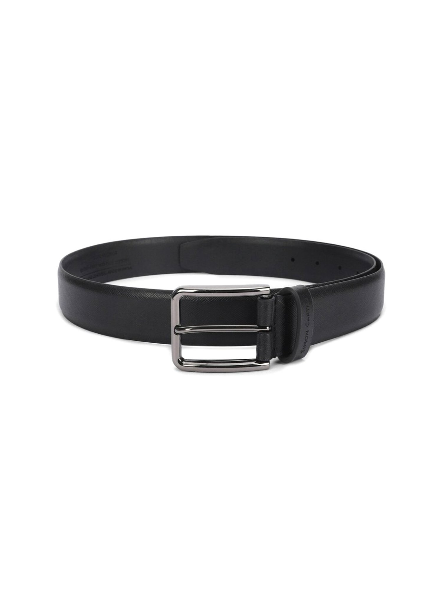 Simon Carter Black Leather Textured Formal Belt for Men