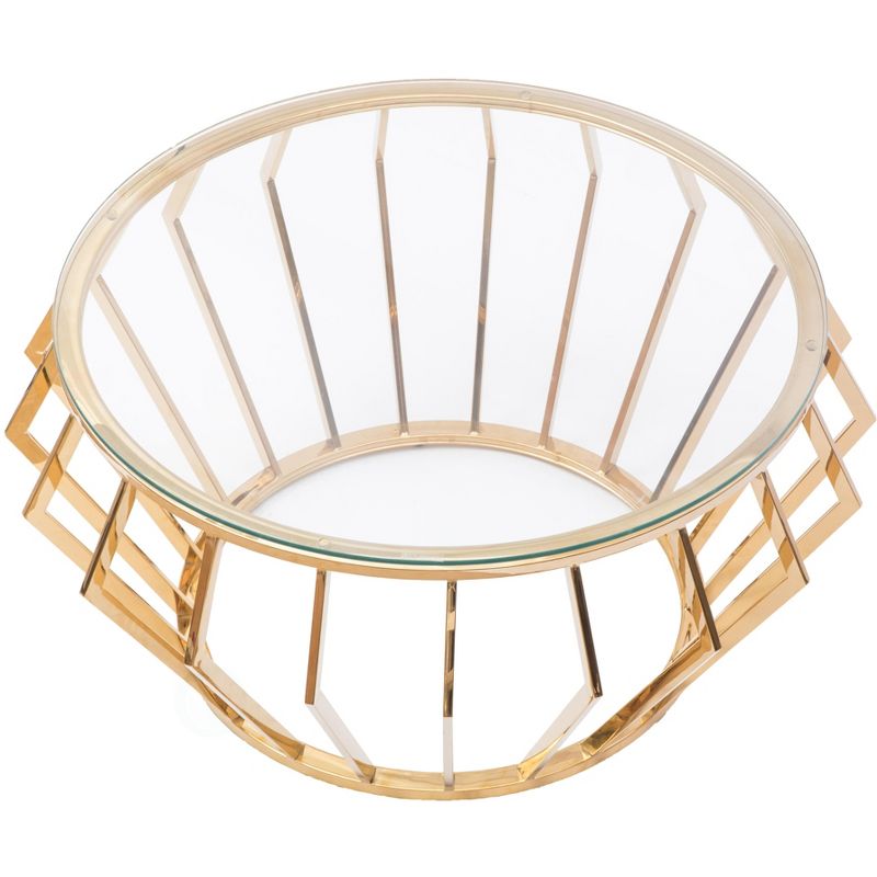Bold Tones Round Shaped Glass Gold Stainless Steel Metal Modern Coffee Table