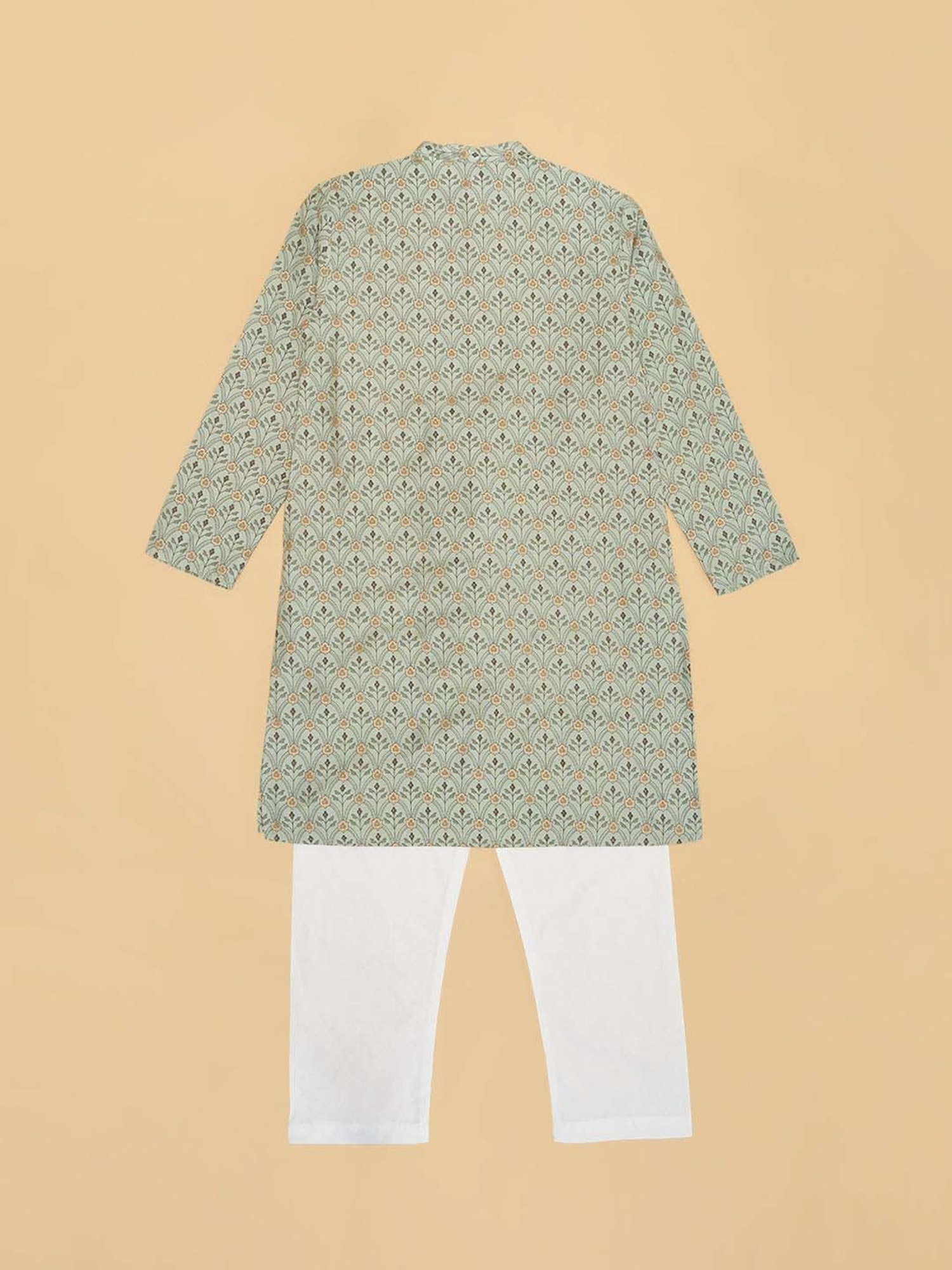 Indus Route by Pantaloons Boys Desert Sage Printed Full Sleeves Kurta Sets