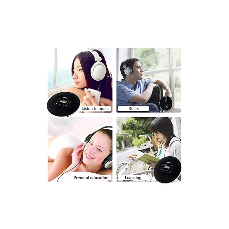 Bluetooth Portable CD Player Built-in 1000mah Lithium Battery for Home Travel and Car with Stereo Headphones, Anti Shock Protection - Black