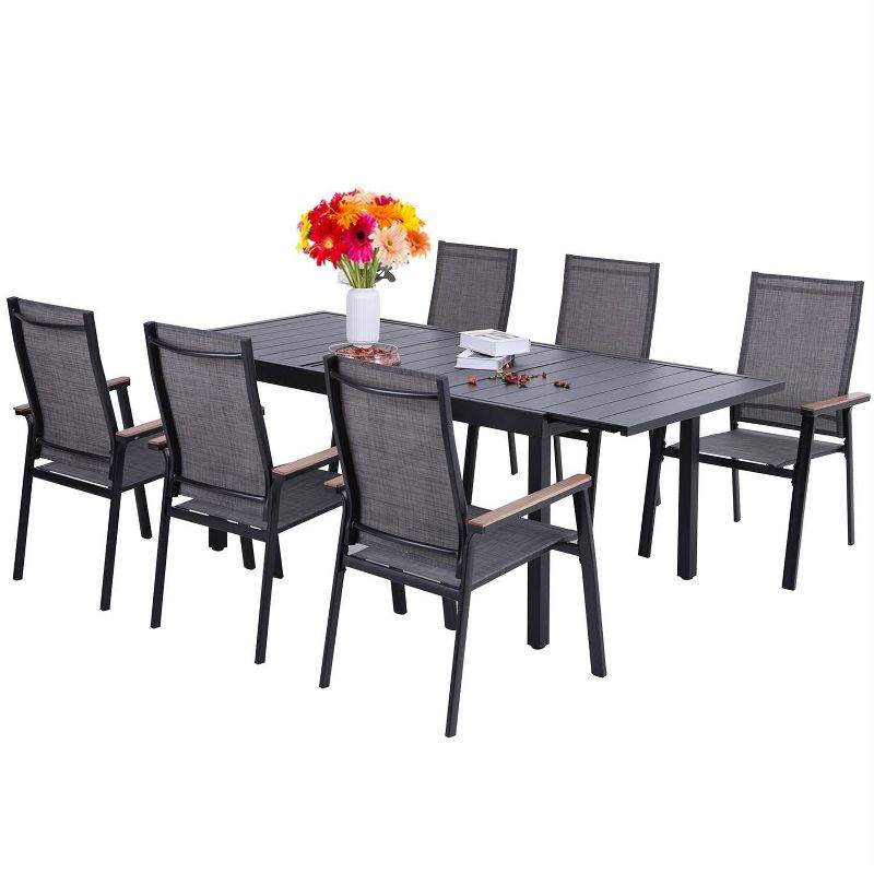 7pc Patio Set with Expandable Table & Lightweight Aluminum Frame Stackable Sling Chairs - Captiva Designs