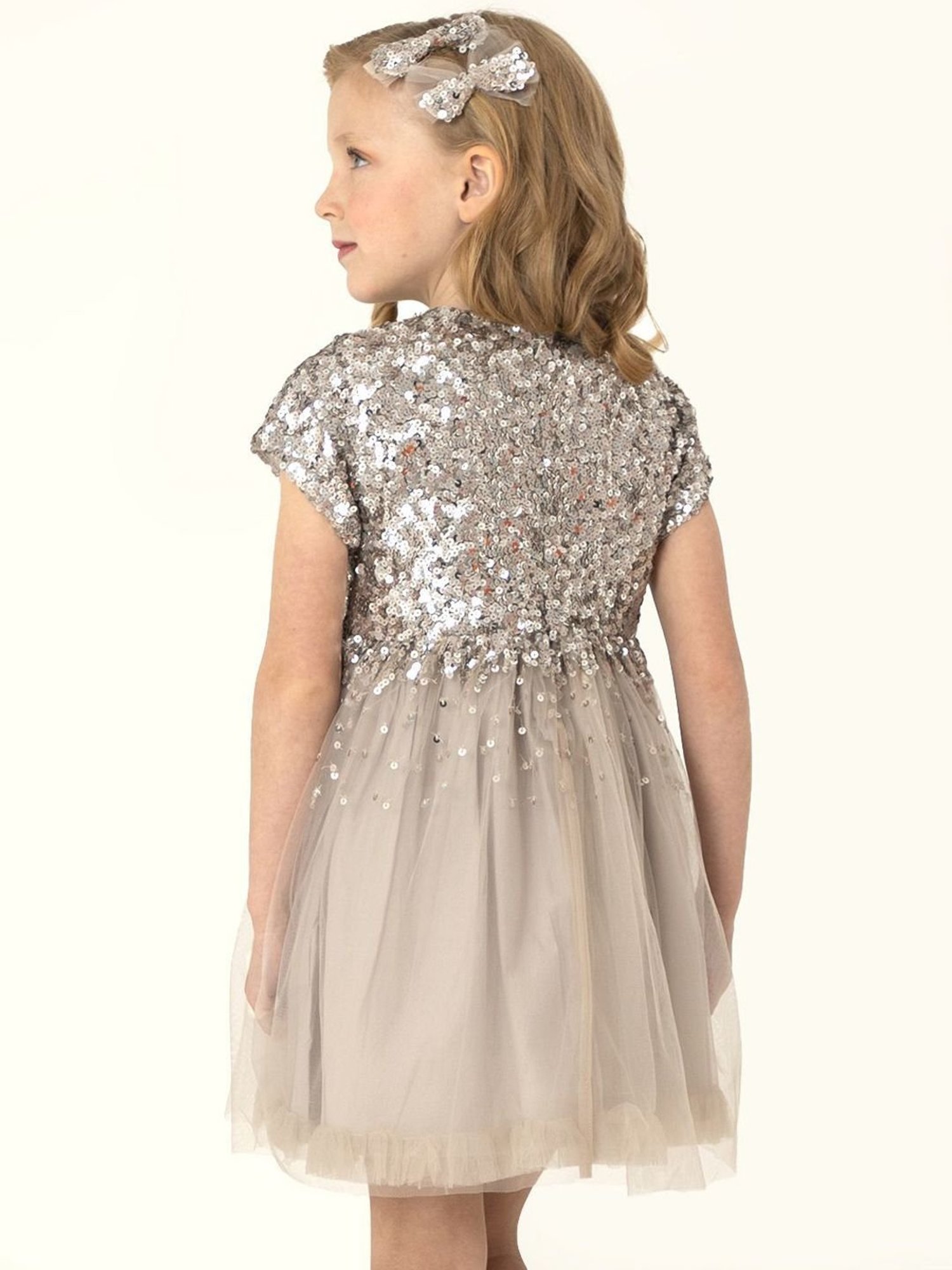 Cherry Crumble By Nitt Hyman Kids Grey Embellished Dress, Bow With Clip