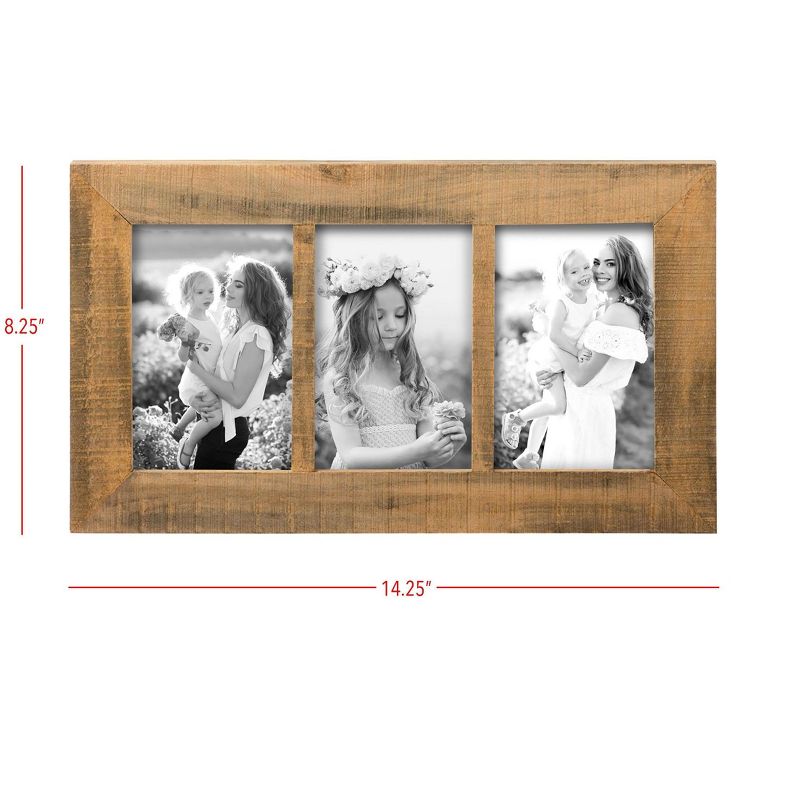 Natural Wood 4 x  6 inch Decorative Wood Picture Frame - Holds Three 4x6 Photos - Foreside Home & Garden