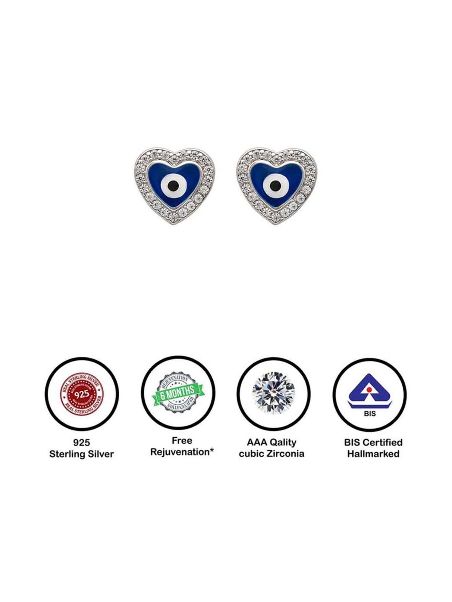 Silberry 925 Sterling Silver Blue Heart Evil Eye Stud Earrings for Women