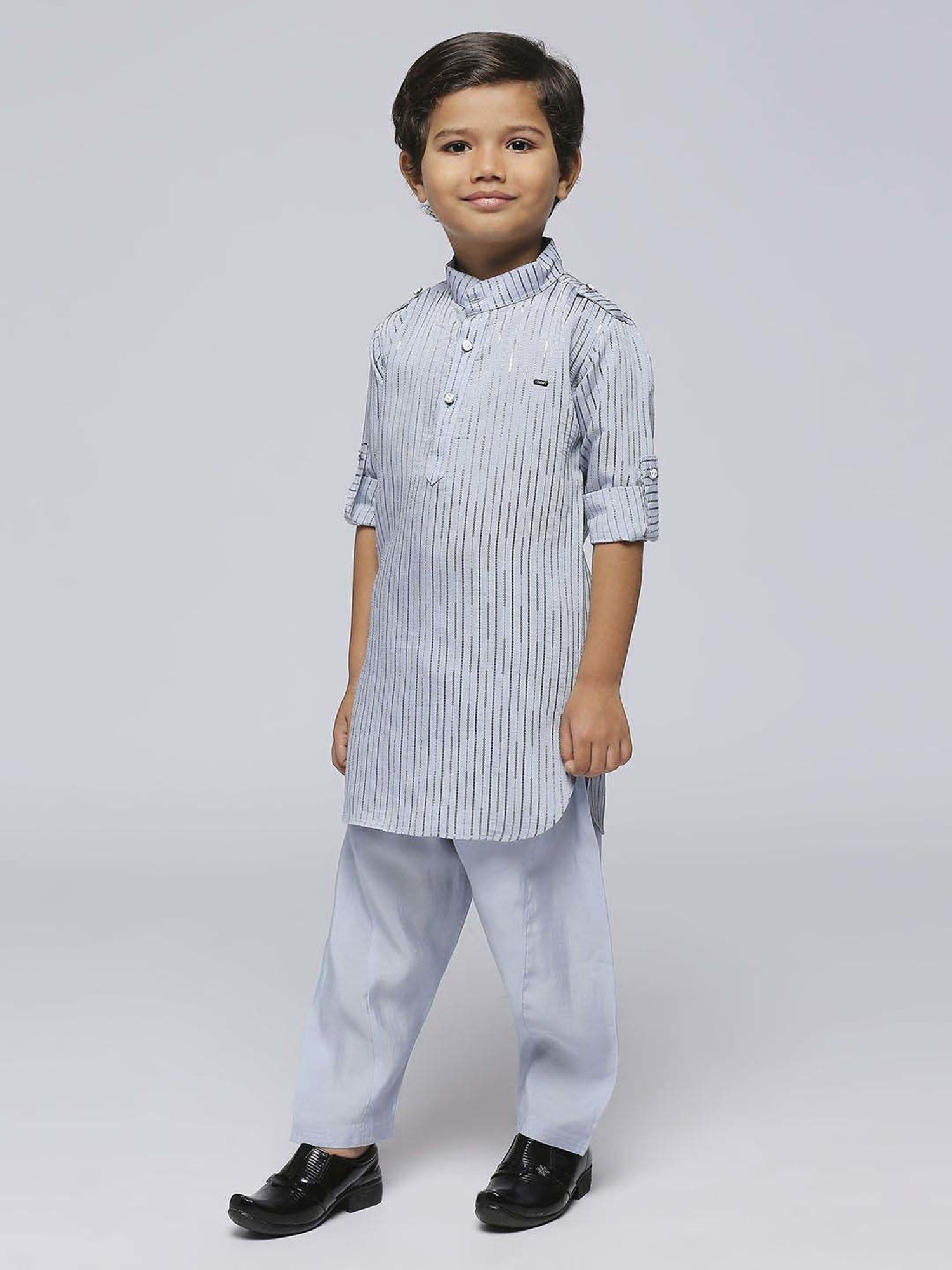 Kids Island Boys Blue Printed Full Sleeves Kurta Set