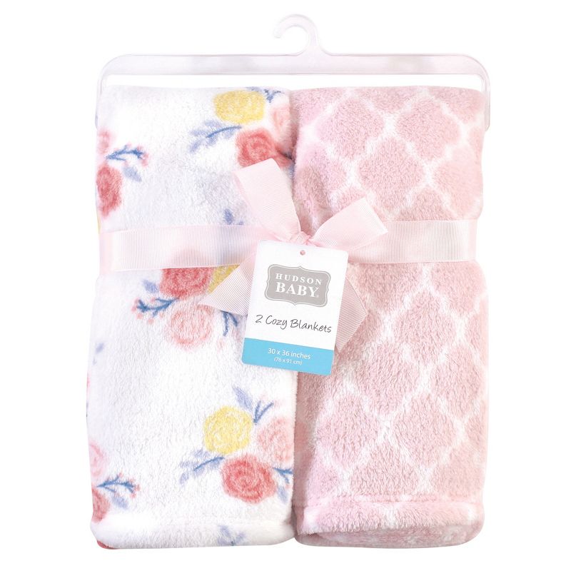 Hudson Baby Infant Girl Silky Plush Blanket, Blossoms, 30x36 inches