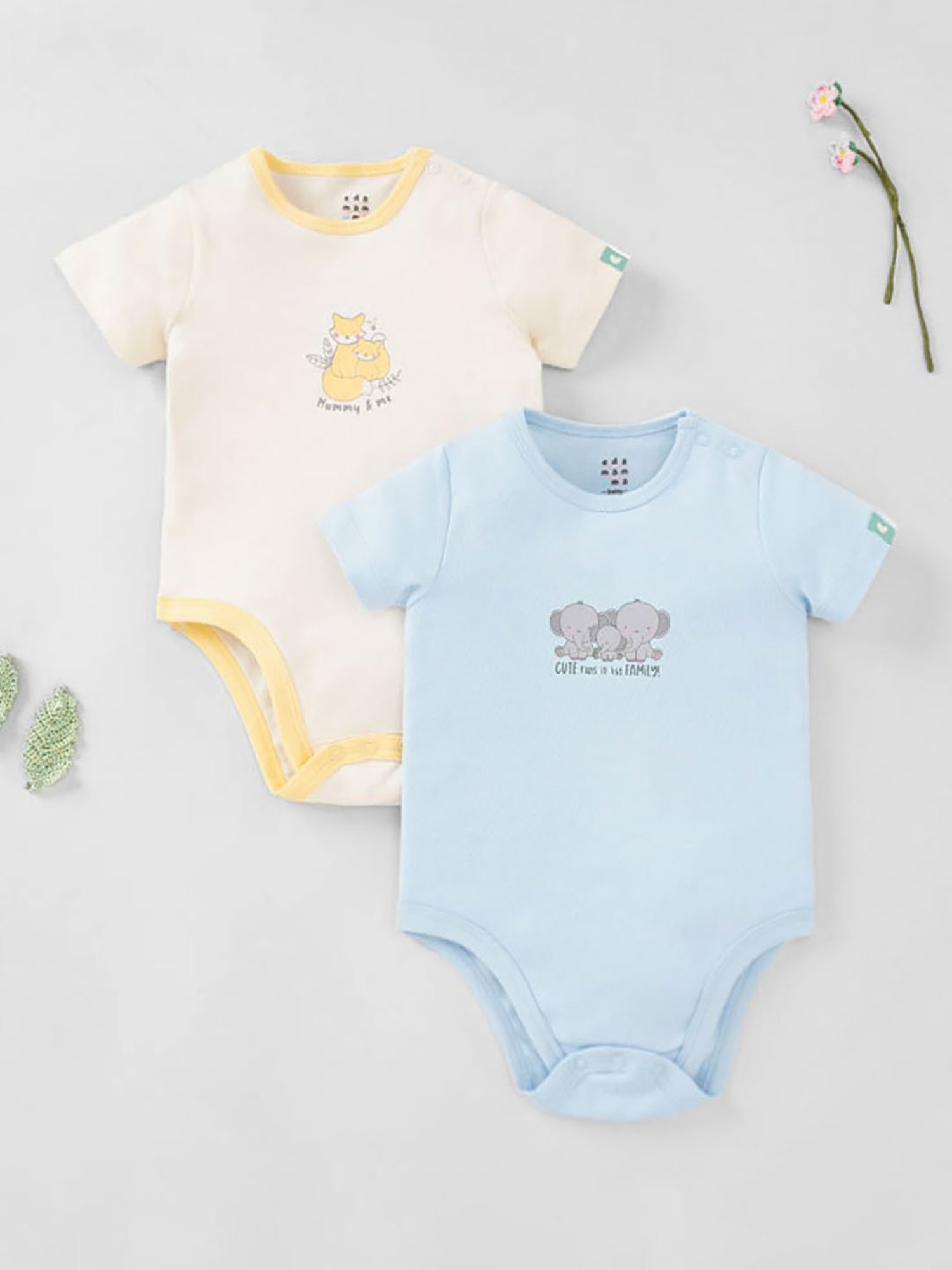Ed-a-Mamma Baby Blue & White Printed Bodysuit (Pack Of 2)
