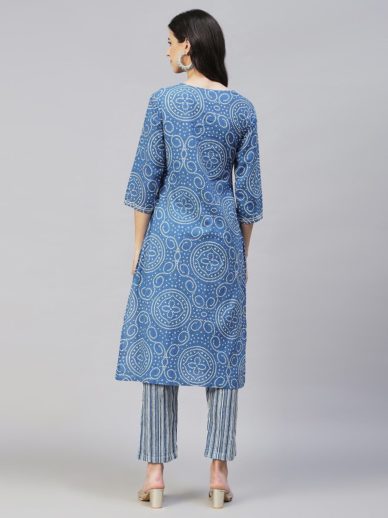 Fashor Blue Cotton Printed Kurta Pant Set