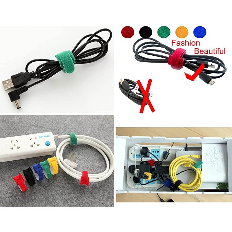 AA204 50 PCS Reusable Fastening Cable Ties Microfiber Cloth 6Inch Hook and Loop Cord Ties Multicolor