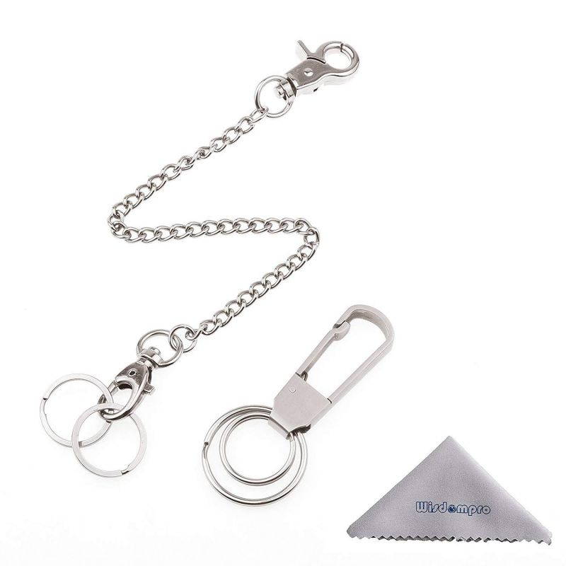 Keychain, Wisdompro 2 Pack Heavy Duty Keychain (One 8 Inch Pocket Keychain for Keys & Wallets and One Stainless Steel Key-Clips with Belt Hook)