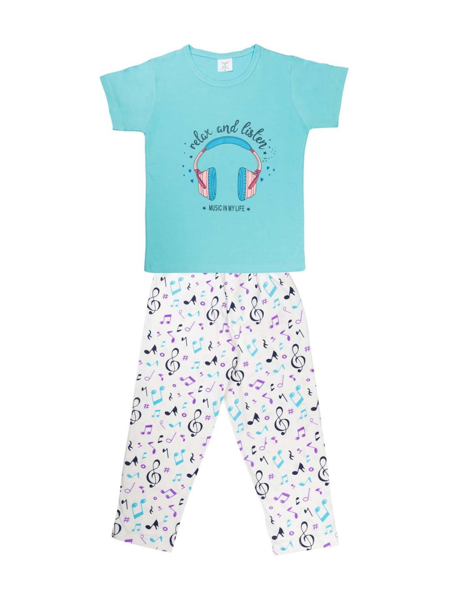 Todd N Teen Kids Baby Yellow & Blue Cotton Printed T-Shirt & Pyjamas - Pack of 2