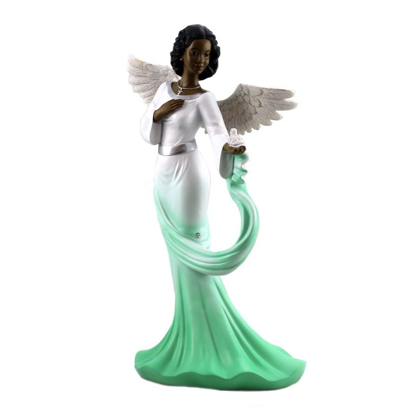 Black Art 11.75" Angel With Green Sash Dove Wing Religious  -  Decorative Figurines