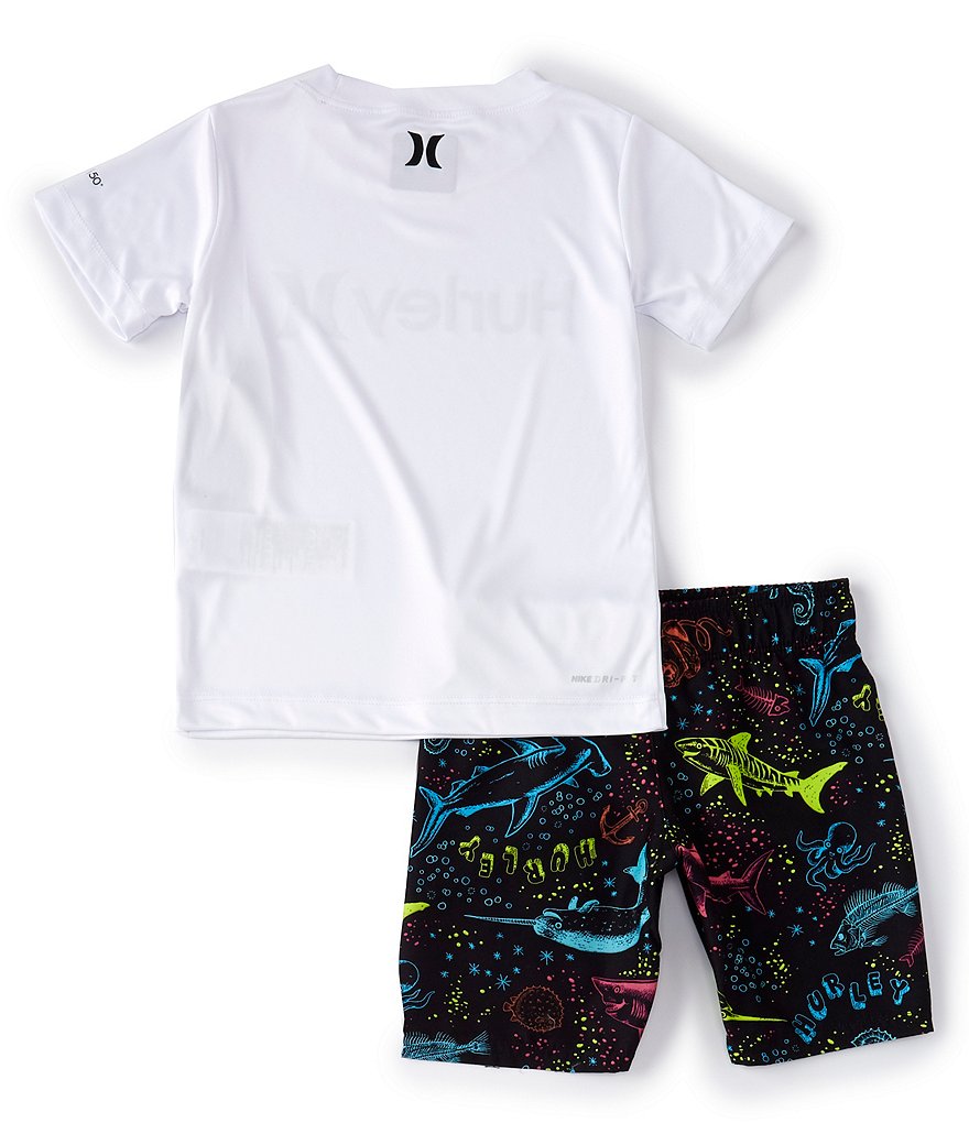 Hurley Little Boys 2T-7 Short-Sleeve Hurley Swim Tee & Printed Swim Trunks Set
