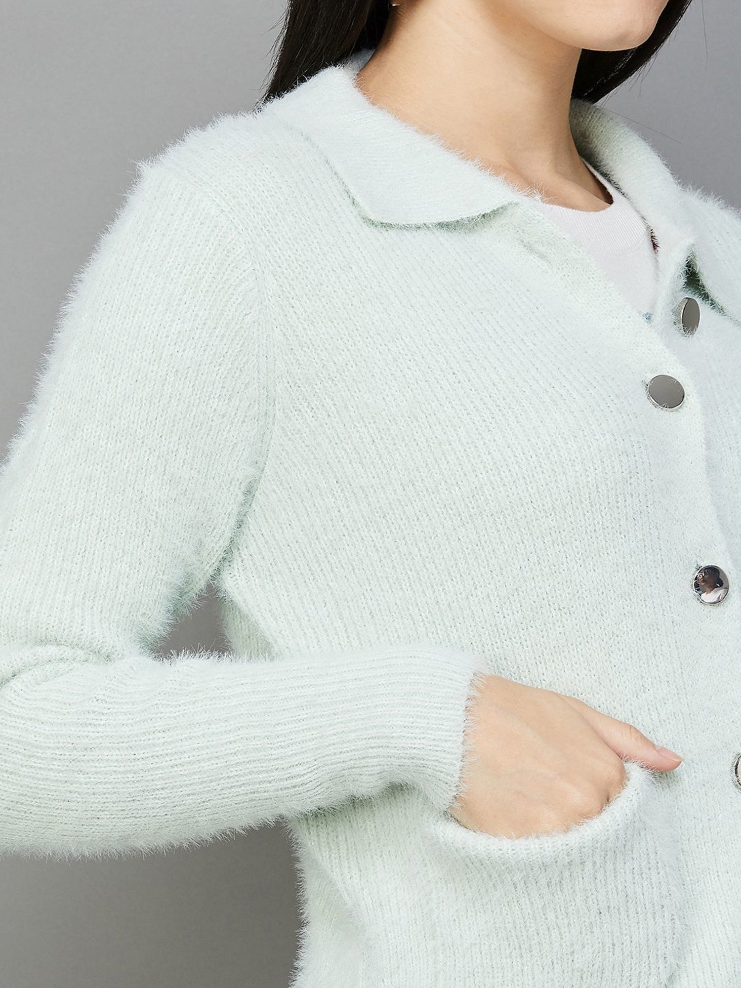 Code by Lifestyle Green Self Pattern Cardigan