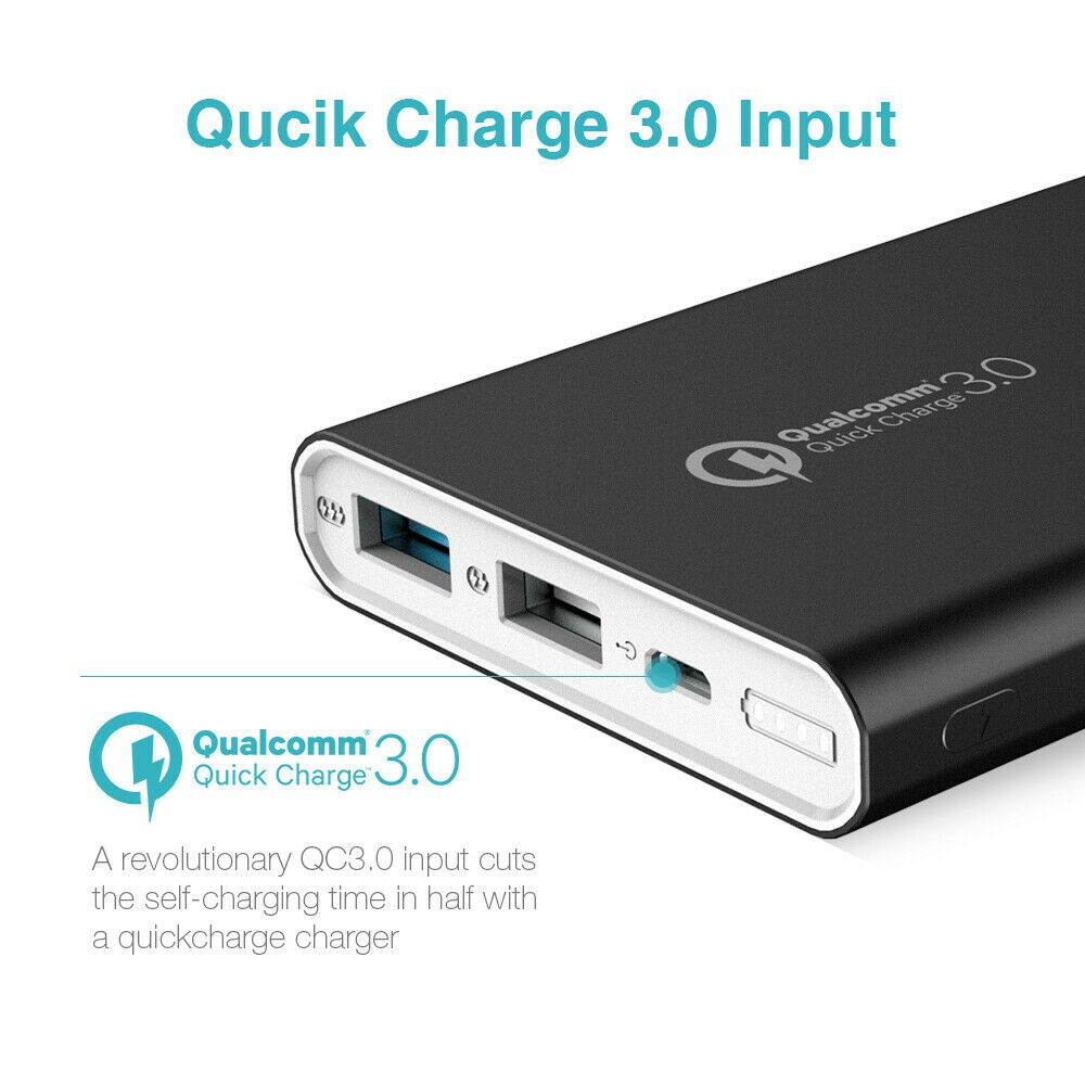 18W QC3.0 Power Bank 10000mAh Dual USB Portable Charger for Mobile Phone