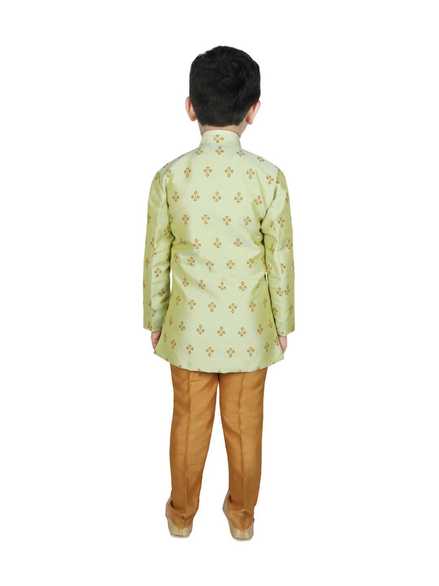 VASTRAMAY Boys Turquoise Floral Full Sleeves Indowestern