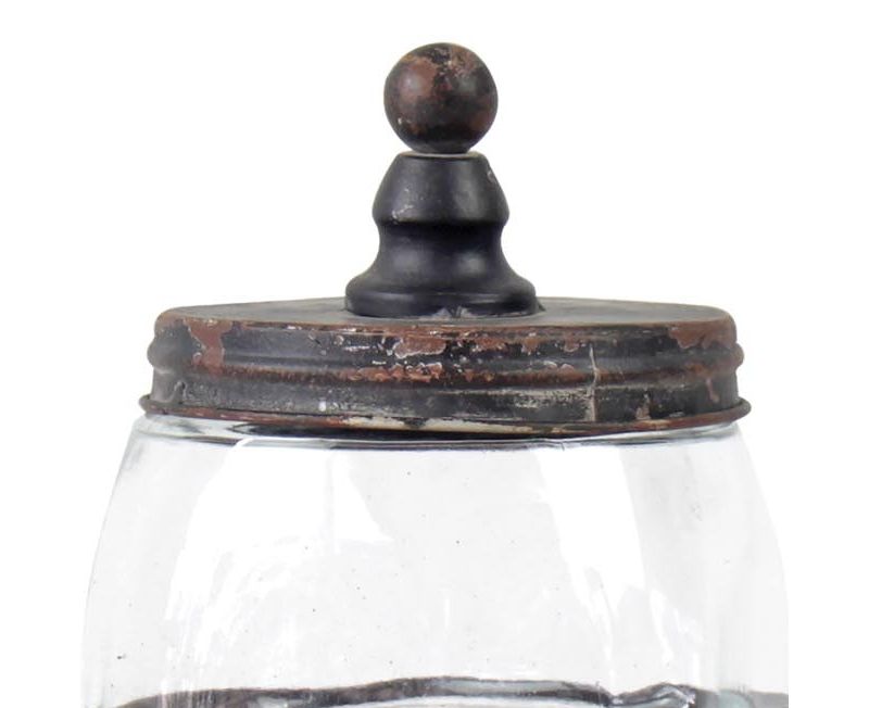 Glass Jar with Black Distressed Metal Finial Stand - Foreside Home & Garden