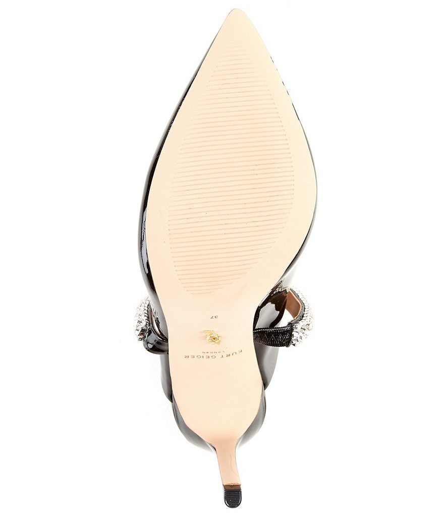 Kurt Geiger London Duke Patent Leather Jewel Strap Pointed Toe Dress Mules