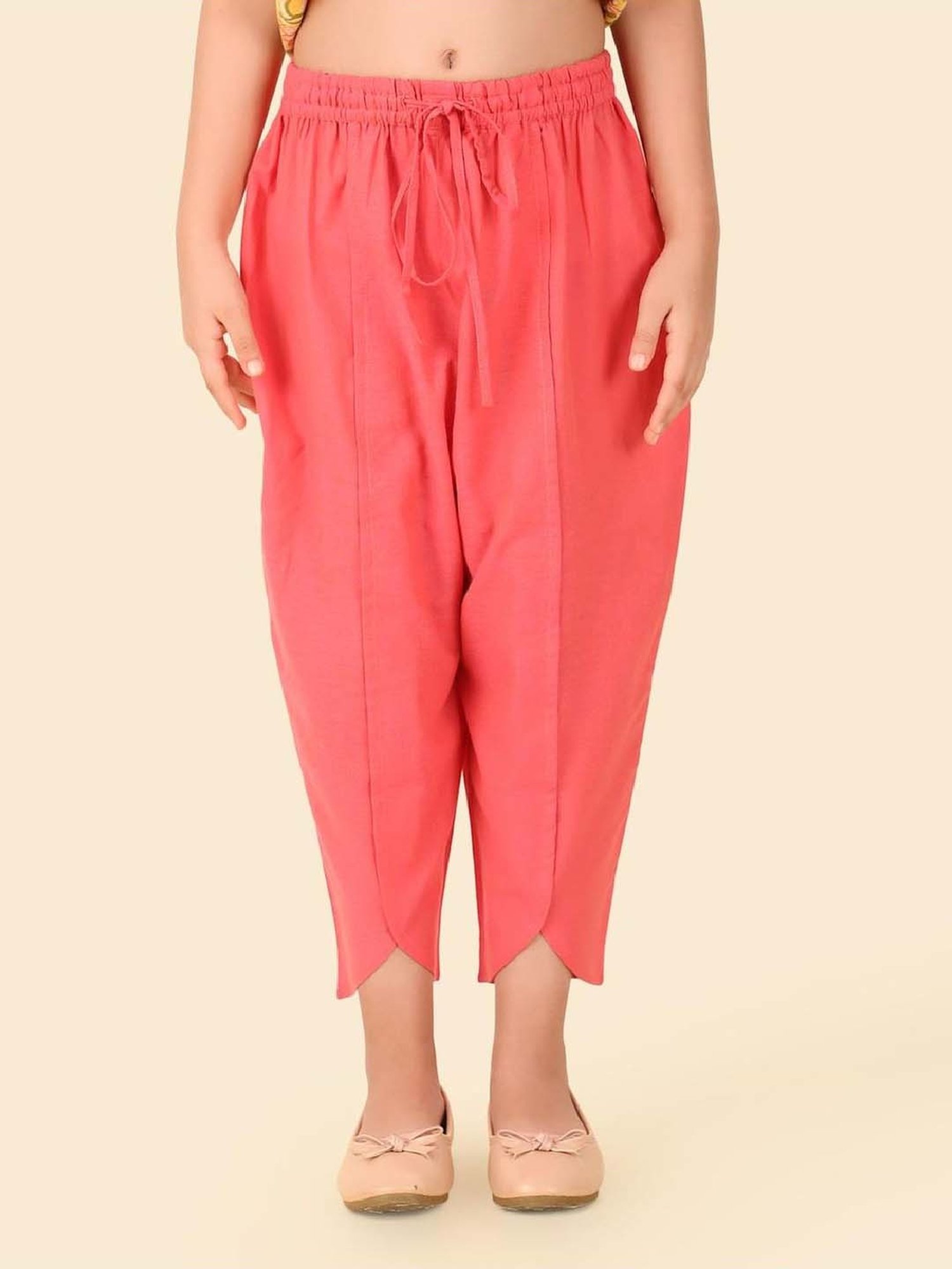 Fabindia Girls Yellow & Pink Cotton Printed Salwar Set