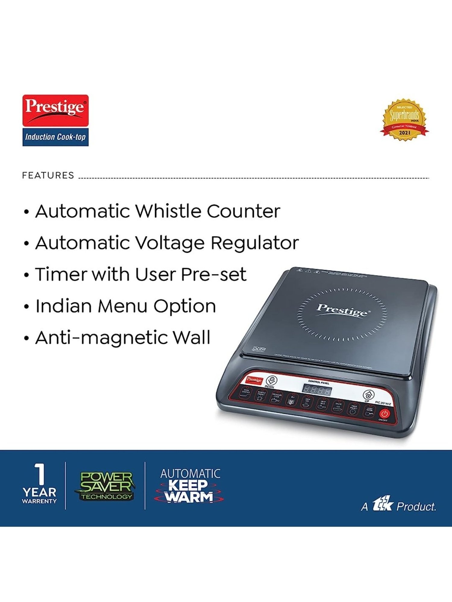 Prestige PIC 20 WIZ 1600W Black Ceramic Induction Cooktop