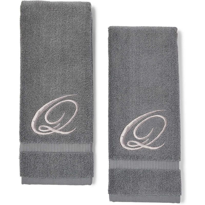 Juvale 2 Pack Monogrammed Hand Towels, Letter Q Embroidered Gift (16 x 30 in, Grey)