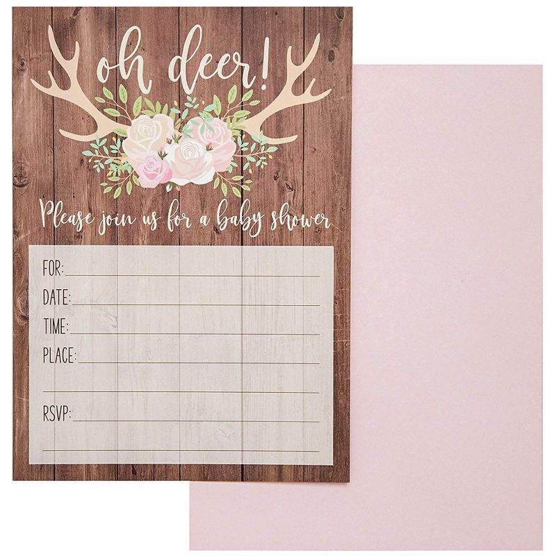 Sparkle and Bash Oh Deer Rustic Woodland Baby Shower Invitations and Envelopes (36 Pack)