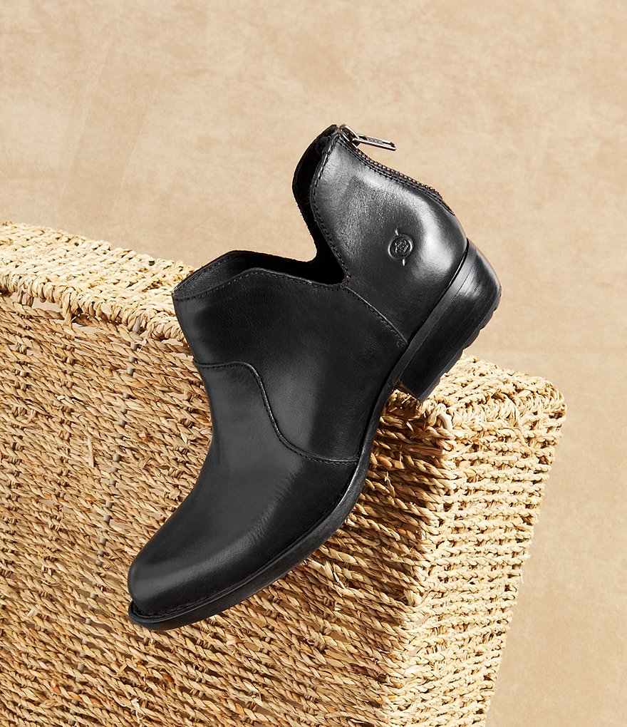 Born Kerri Leather Ankle Block Heel Booties