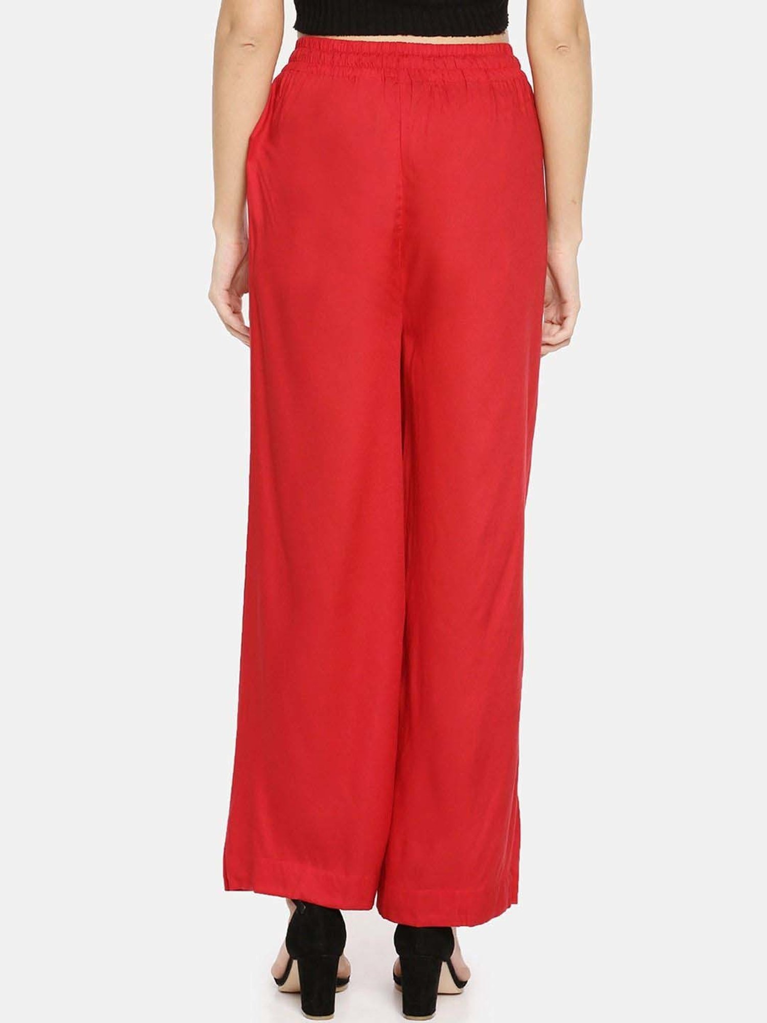 TWIN BIRDS Red & Yellow Mid Rise Palazzos - Pack Of 2